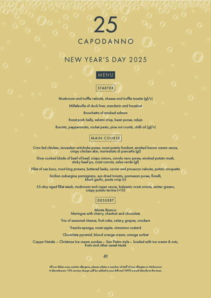 New Years Day menu