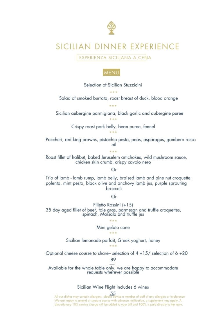 Sicilian Lunch Experience menu