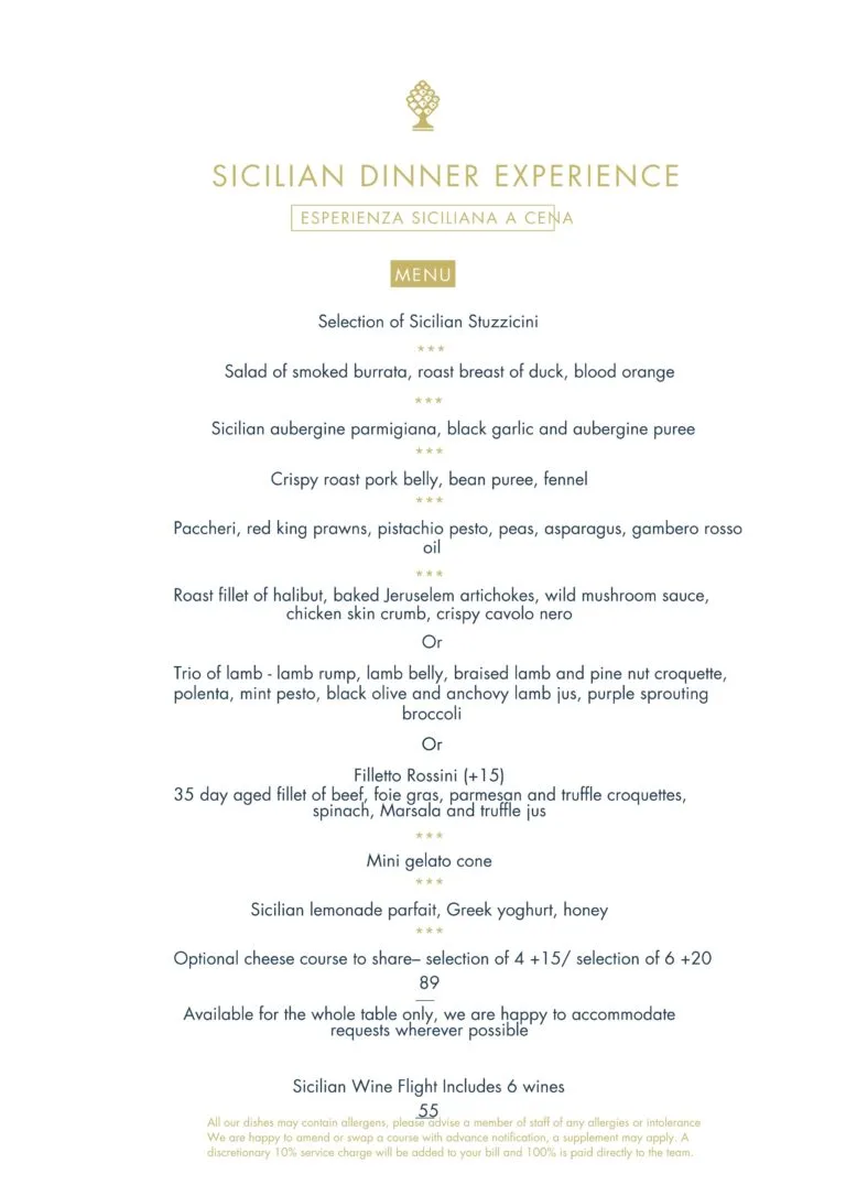 Sicilian Lunch Experience menu