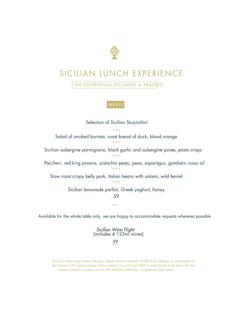 Sicilian Lunch Experience menu