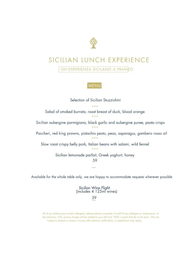 Sicilian Lunch Experience menu